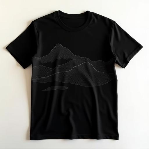 箱根の等高線がプリントされた黒いTシャツ