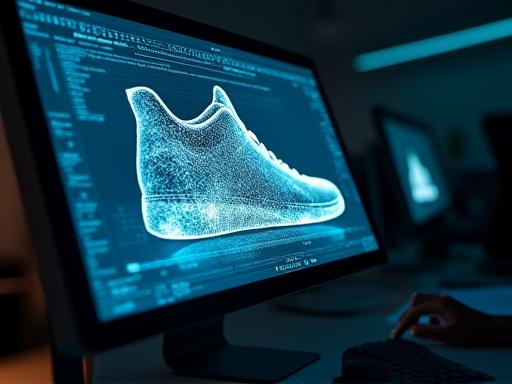 コンピュータースクリーン上の靴のデザインと地図のレイヤー