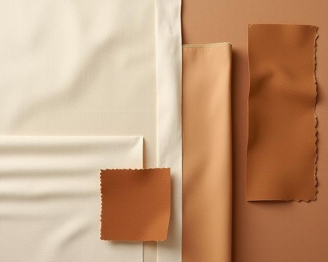 オーガニックコットン、リサイクルPET、植物タンニンなめし革のサンプル